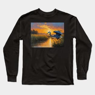 Blue Heron in a Marsh Long Sleeve T-Shirt